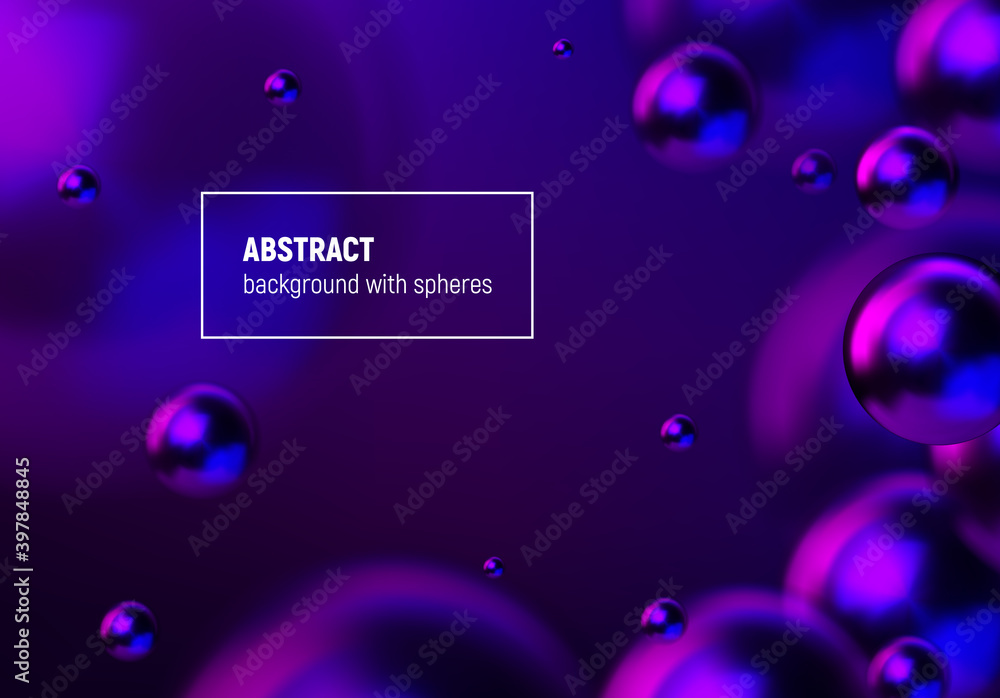 Aufkleber abstract background with neon shiny blue and purple balls flying in perspective for science and busi