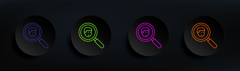 friend search dark badge color set. Simple thin line, outline vector of friendship icons for ui and ux, website or mobile application