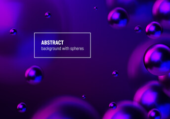 Abstract background with neon shiny blue and purple balls flying in perspective for science and business backdrop or wallpaper.