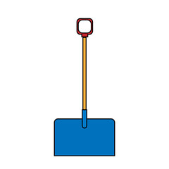 Icon of building a beautiful shovel with a wooden handle for cleaning snow. Garden snowblower on a white background. illustration