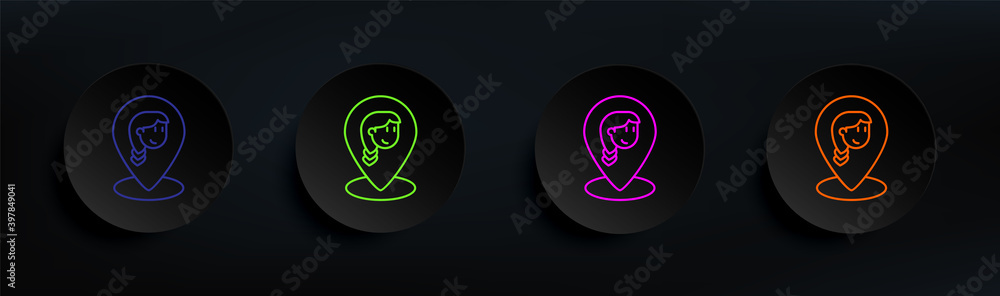 Poster the location of a friend dark badge color set. simple thin line, outline vector of friendship icons 