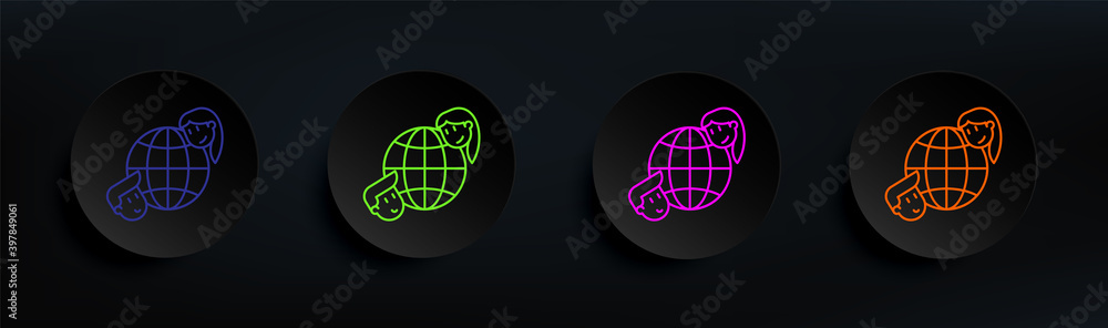 Poster global friendship dark badge color set. simple thin line, outline vector of friendship icons for ui 
