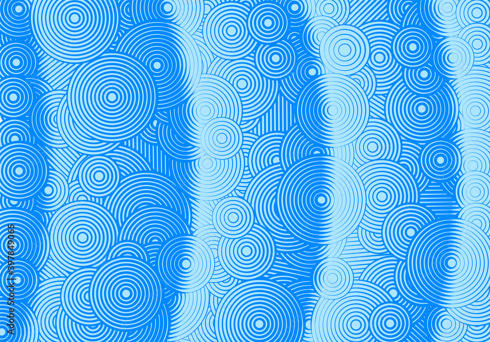 Poster Abstract psychedelic background with circles and lines of various widths in retro illusion style