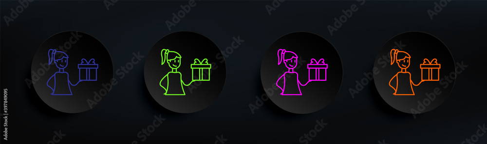 Poster gift dark badge color set. simple thin line, outline vector of friendship icons for ui and ux, websi