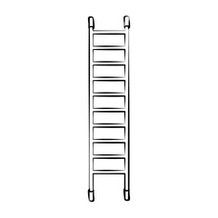 High black and white wooden icon of a fiberglass dielectric ladder with steps for elevation. Construction tool