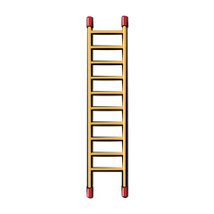 A tall brown and red wooden ladder icon with a shade of fiberglass dielectric die with steps for elevation. Construction tool. illustration on white background