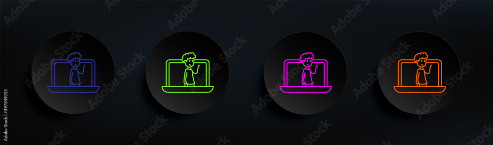 Poster internet friend dark badge color set. simple thin line, outline vector of friendship icons for ui an