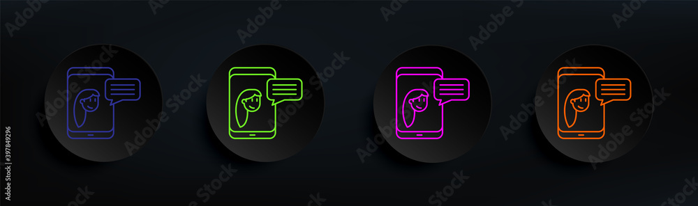 Poster chatting with friend dark badge color set. simple thin line, outline vector of friendship icons for 