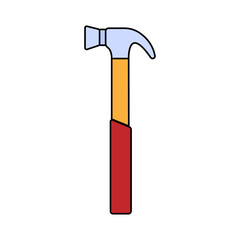 Construction blue and red icon of a manual metal hammer with a wooden handle intended for construction and carpentry work, for driving nails. Construction tool. 