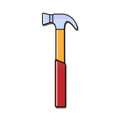 Construction blue and red icon of a manual metal hammer with a wooden handle with a shadow intended for building and carpentry work, for driving nails. Construction tool. illustration