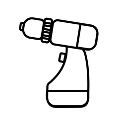 Construction black and white icon of an electric cordless screwdriver designed to tighten screws and screws. Construction tool. illustration