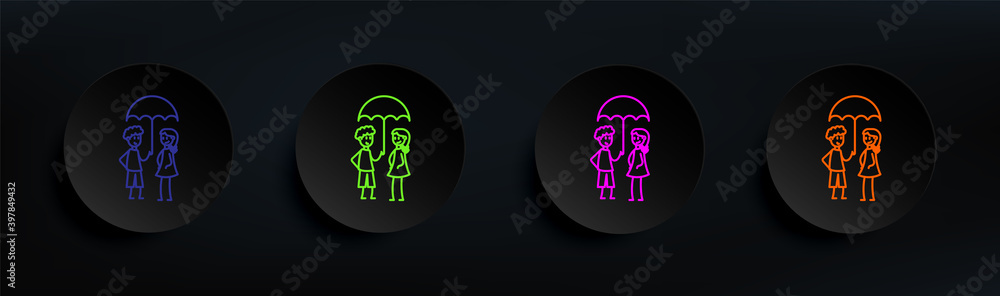 Poster protect girlfriend dark badge color set. simple thin line, outline vector of friendship icons for ui