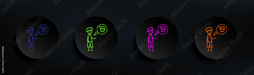 Poster think about friend dark badge color set. simple thin line, outline vector of friendship icons for ui