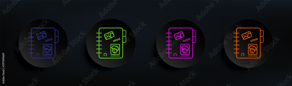 Poster friend notebook dark badge color set. simple thin line, outline vector of friendship icons for ui an