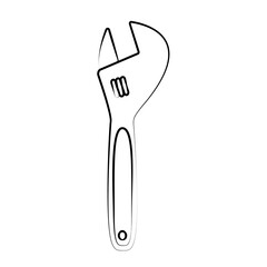 Construction black-and-white icon of a metal adjustable wrench with an adjustable diameter designed to loosen and tighten the bolts and nuts. Construction metalwork tool.