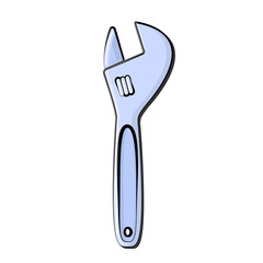 Construction blue icon metal adjustable wrench with adjustable diameter designed to loosen and tighten the bolts and nuts. Construction metalwork tool.  illustration