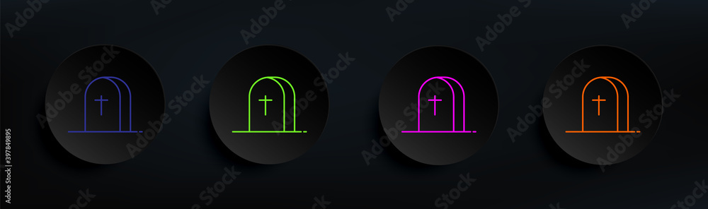 Poster halloween coffin dark badge color set. simple thin line, outline vector of halloween icons for ui an