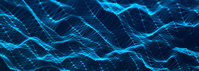 Big Data visualization. Data technology illustration. Science background. Technological 3D landscape. 3D