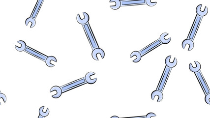 Texture, seamless pattern of metal iron blue gas spanners, metalworker building repair for loosening and tightening the nuts and bolts on a white background. 