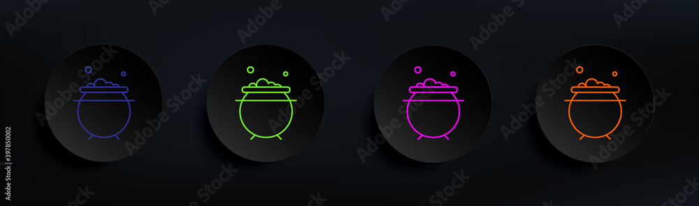Poster halloween cauldron dark badge color set. simple thin line, outline vector of halloween icons for ui 