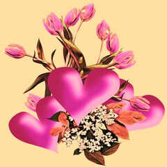 Valentines day, colored bouquet, art template.
