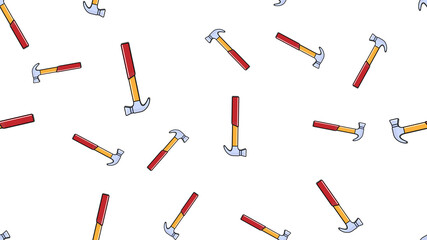 Texture, seamless pattern of metal red plumbing construction repair hammers for hammering nails on a white background.