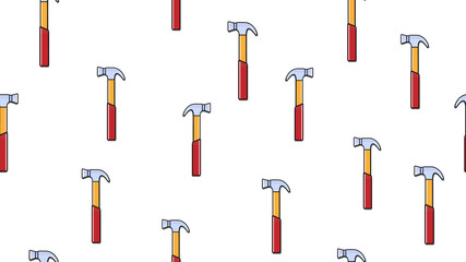 Texture, seamless pattern of metal red plumbing construction repair hammers for hammering nails on a white background. illustration