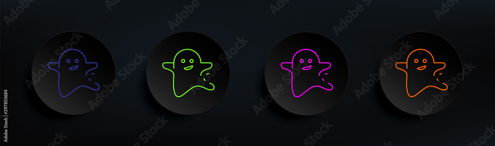 Poster halloween ghost dark badge color set. simple thin line, outline vector of halloween icons for ui and