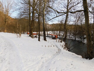 A cult place for retirees on the river Gradac to rest in summer by the river in the winter under the snow