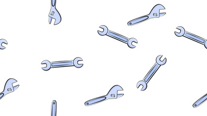 Texture, seamless abstract pattern of building metal plumbing plumbing sliding wrenches for repair on a white background.  illustration
