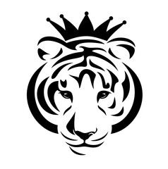 king tiger wearing royal crown black and white vector head portrait