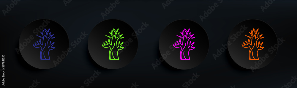 Poster halloween dead tree dark badge color set. simple thin line, outline vector of halloween icons for ui