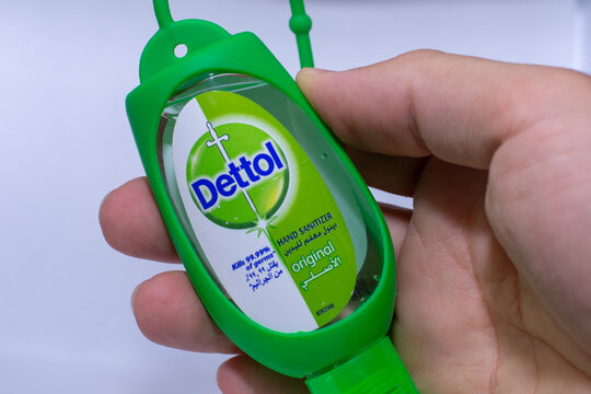 Dettol Hand Sanitizer bottle in green container for Coronavirus COVID-19 prevention and hand cleanliness