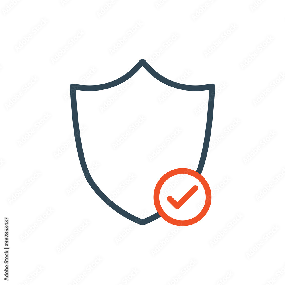 Poster shield with check mark in circle line icon. stock vector illustration isolated on white background.