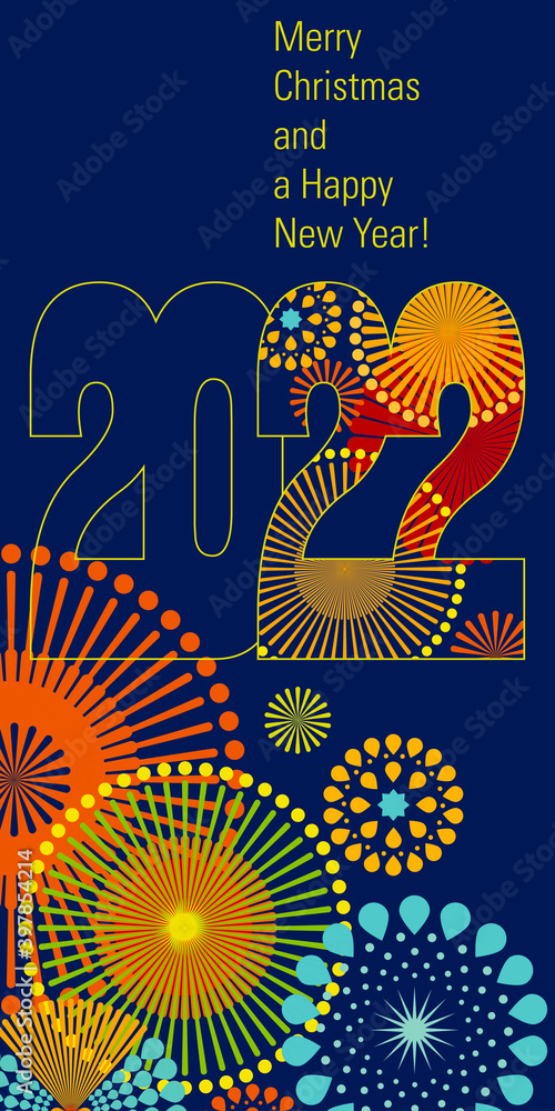 Fototapete merry christmas and happy new year 2022 background in typographical style with firework