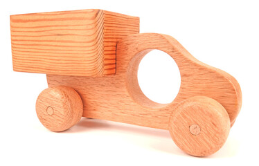 Wooden toy truck for children vintage handmade isolated on white background
