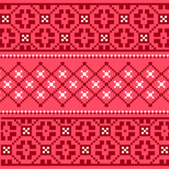 Knitted Christmas seamless pattern in red with geometric pattern.