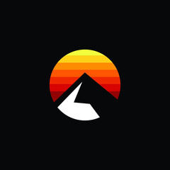 Snow Mountain with sunset evening view illustration logo symbol