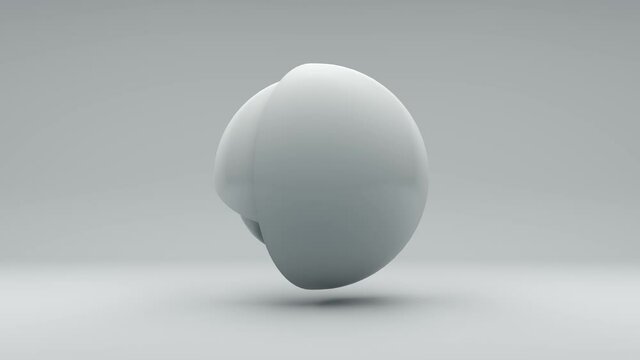 Abstract 3D animation of a hemisphere, the shell of which contains an abstract mysterious ball with artful curves and waves on the surface. mysterious design of a mysterious object.