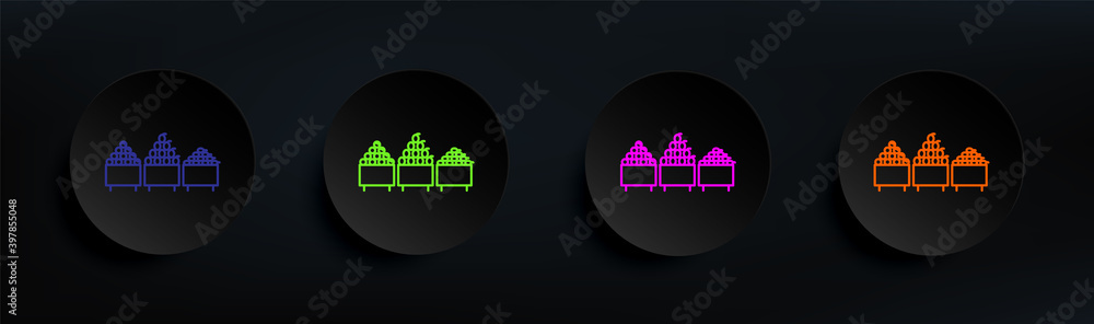Poster department of fruit dark badge color set. simple thin line, outline vector of mall shopping center i