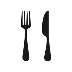 Fork and knife icon. Cooking black symbol. Vector kitchen illustration isolated on white.