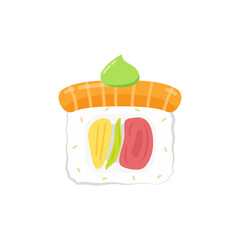 Wasabi on Sushi vector. Sushi on white background. Salmon roll vector.