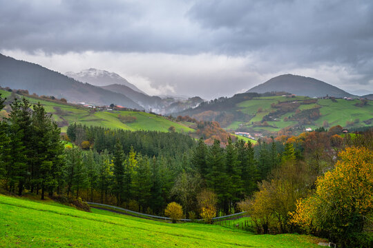 autumn scene of aramaio valley, basque country