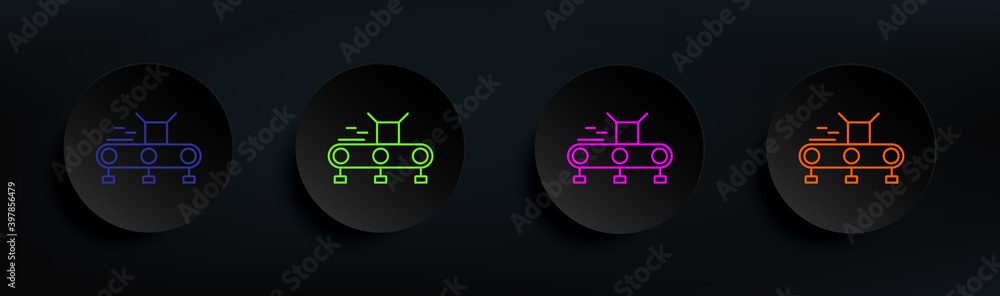 Poster conveyor dark badge color set. simple thin line, outline vector of manufacturing icons for ui and ux
