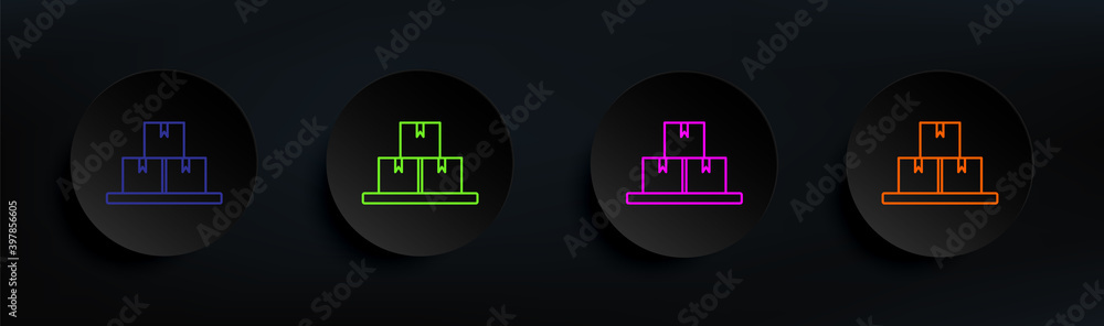 Poster boxes dark badge color set. simple thin line, outline vector of manufacturing icons for ui and ux, w