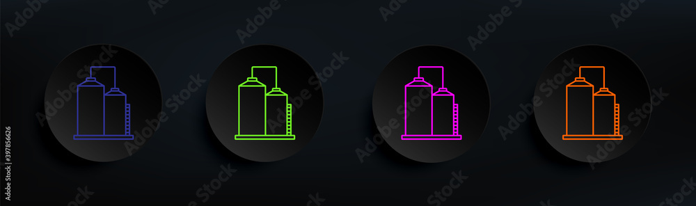 Aufkleber production tanks dark badge color set. simple thin line, outline vector of manufacturing icons for u