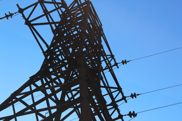 power line. Electricity supply to the population. bottom view