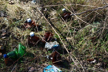 Pollution of the planet with plastic bottles and garbage