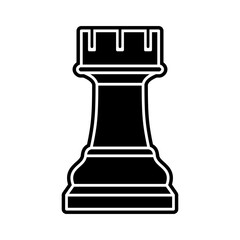 Black chess rook piece on white background