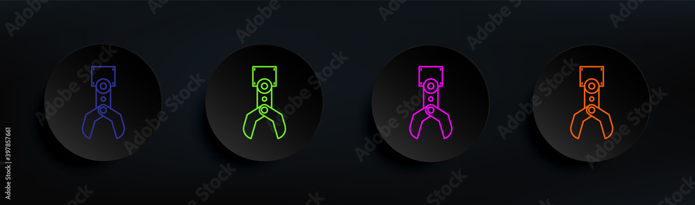 Poster robot arm dark badge color set. simple thin line, outline vector of manufacturing icons for ui and u